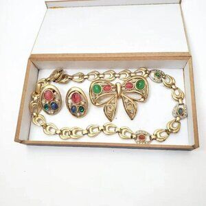 Italian Jewelry Set / Necklace, Earrings and Brooch) with Box